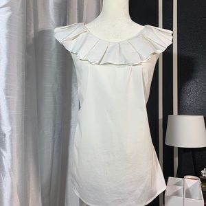 Ann Taylor white sleeveless ruffle collar blouse